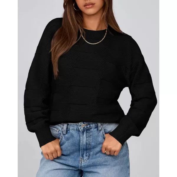 BTFBM Casual Women 2024 Fall Sweater Long Sleeve Ribbed Knit Pullover Loose Solid Crewneck Jumper TopsSolid Black