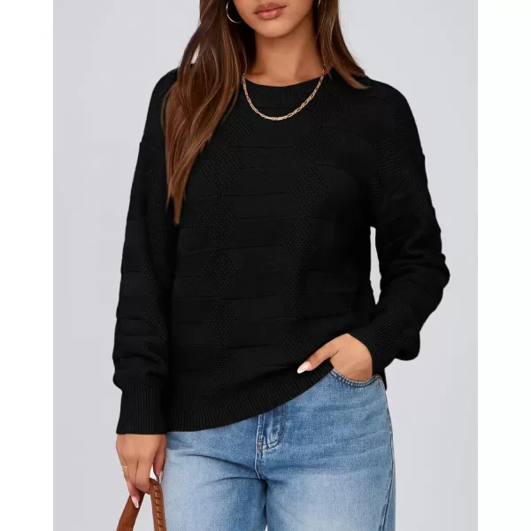 BTFBM Casual Women 2024 Fall Sweater Long Sleeve Ribbed Knit Pullover Loose Solid Crewneck Jumper TopsSolid Black