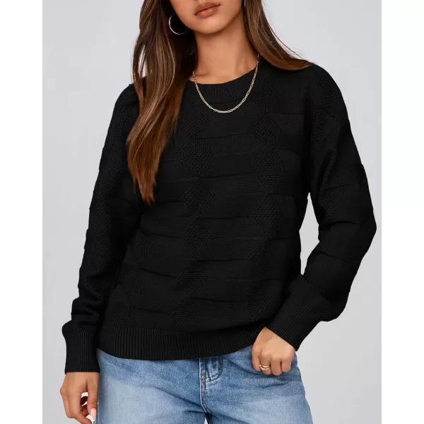 BTFBM Casual Women 2024 Fall Sweater Long Sleeve Ribbed Knit Pullover Loose Solid Crewneck Jumper TopsSolid Black