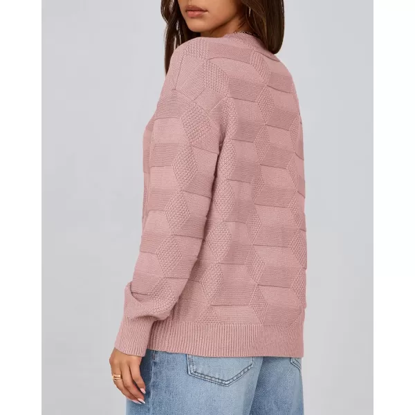 BTFBM Casual Women 2024 Fall Sweater Long Sleeve Ribbed Knit Pullover Loose Solid Crewneck Jumper TopsSolid Dusty Pink