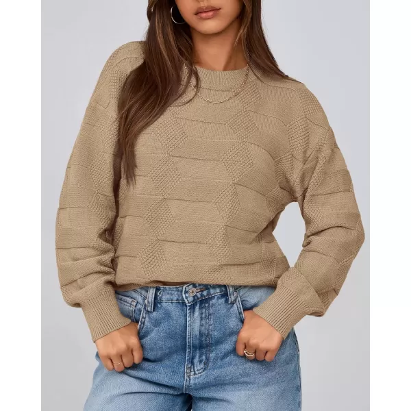 BTFBM Casual Women 2024 Fall Sweater Long Sleeve Ribbed Knit Pullover Loose Solid Crewneck Jumper TopsSolid Khaki