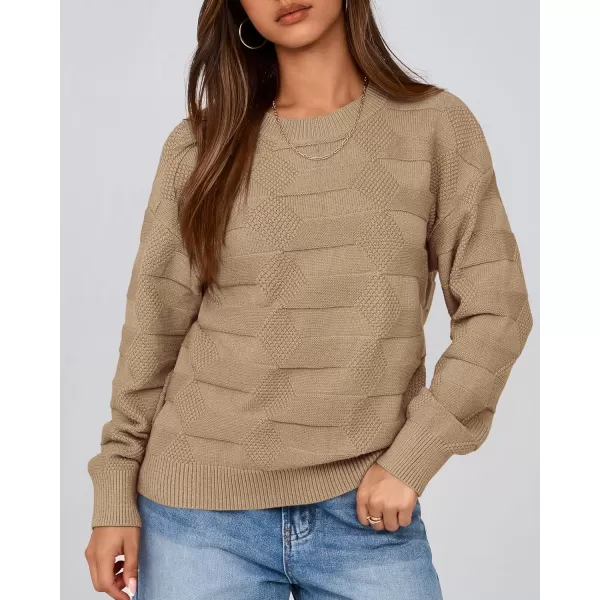 BTFBM Casual Women 2024 Fall Sweater Long Sleeve Ribbed Knit Pullover Loose Solid Crewneck Jumper TopsSolid Khaki