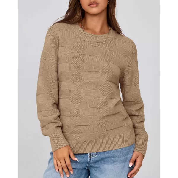 BTFBM Casual Women 2024 Fall Sweater Long Sleeve Ribbed Knit Pullover Loose Solid Crewneck Jumper TopsSolid Khaki