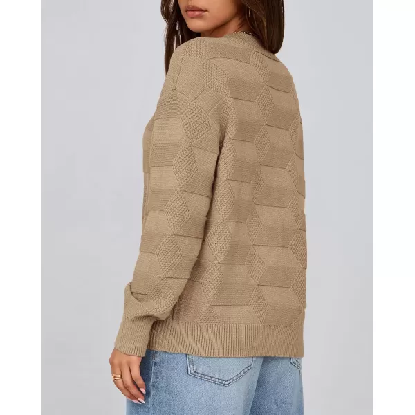 BTFBM Casual Women 2024 Fall Sweater Long Sleeve Ribbed Knit Pullover Loose Solid Crewneck Jumper TopsSolid Khaki