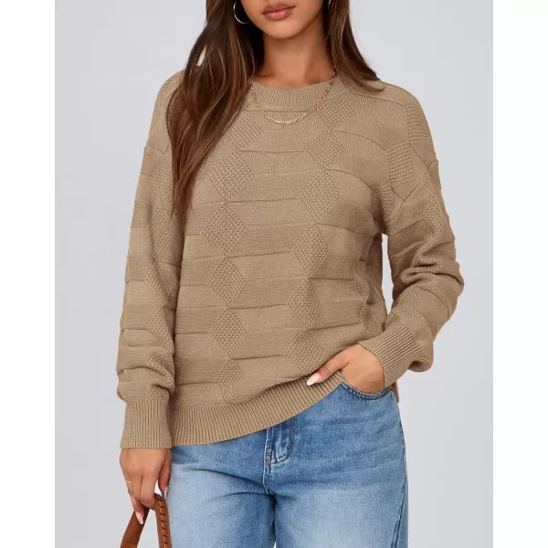 BTFBM Casual Women 2024 Fall Sweater Long Sleeve Ribbed Knit Pullover Loose Solid Crewneck Jumper TopsSolid Khaki