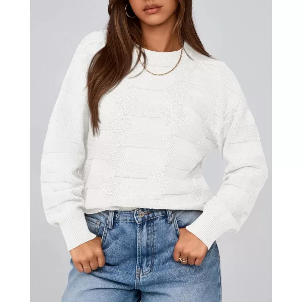 BTFBM Casual Women 2024 Fall Sweater Long Sleeve Ribbed Knit Pullover Loose Solid Crewneck Jumper TopsSolid White