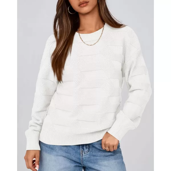BTFBM Casual Women 2024 Fall Sweater Long Sleeve Ribbed Knit Pullover Loose Solid Crewneck Jumper TopsSolid White