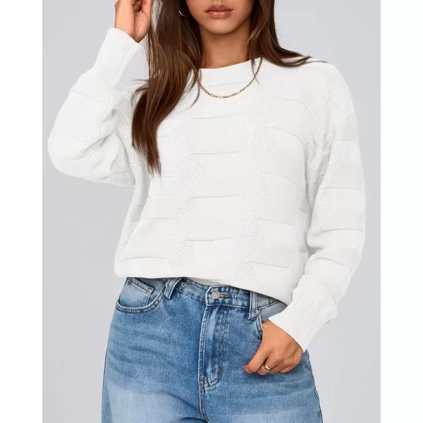 BTFBM Casual Women 2024 Fall Sweater Long Sleeve Ribbed Knit Pullover Loose Solid Crewneck Jumper TopsSolid White