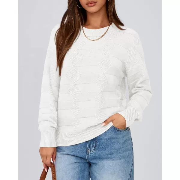 BTFBM Casual Women 2024 Fall Sweater Long Sleeve Ribbed Knit Pullover Loose Solid Crewneck Jumper TopsSolid White