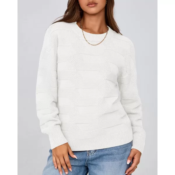 BTFBM Casual Women 2024 Fall Sweater Long Sleeve Ribbed Knit Pullover Loose Solid Crewneck Jumper TopsSolid White