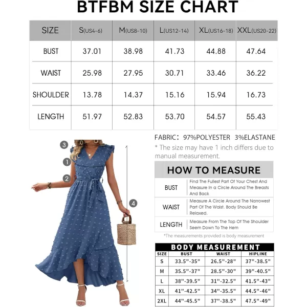 BTFBM Women 2024 Summer V Neck Dress Cap Sleeve Swiss Dot Boho Ruffle Slit Beach Cocktail Party Flowy Long Maxi DressesSwiss Dot Blue