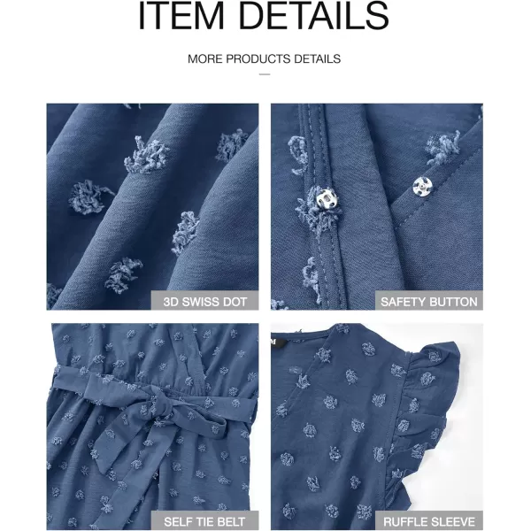 BTFBM Women 2024 Summer V Neck Dress Cap Sleeve Swiss Dot Boho Ruffle Slit Beach Cocktail Party Flowy Long Maxi DressesSwiss Dot Blue