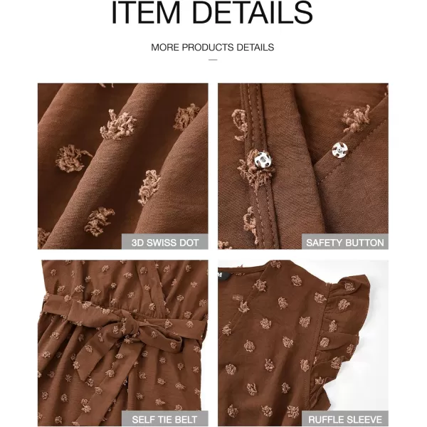 BTFBM Women 2024 Summer V Neck Dress Cap Sleeve Swiss Dot Boho Ruffle Slit Beach Cocktail Party Flowy Long Maxi DressesSwiss Dot Brown
