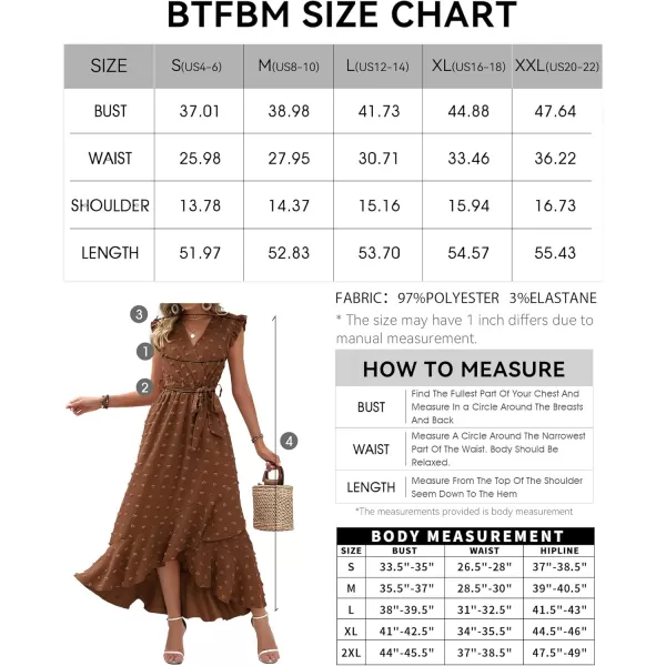 BTFBM Women 2024 Summer V Neck Dress Cap Sleeve Swiss Dot Boho Ruffle Slit Beach Cocktail Party Flowy Long Maxi DressesSwiss Dot Brown