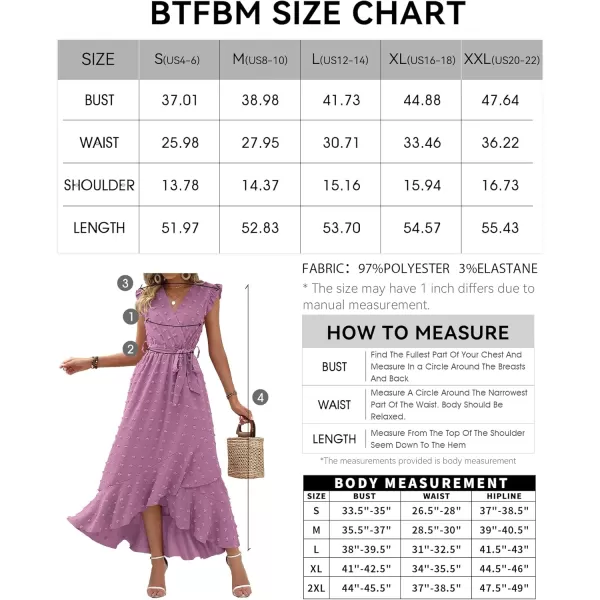 BTFBM Women 2024 Summer V Neck Dress Cap Sleeve Swiss Dot Boho Ruffle Slit Beach Cocktail Party Flowy Long Maxi DressesSwiss Dot Purple