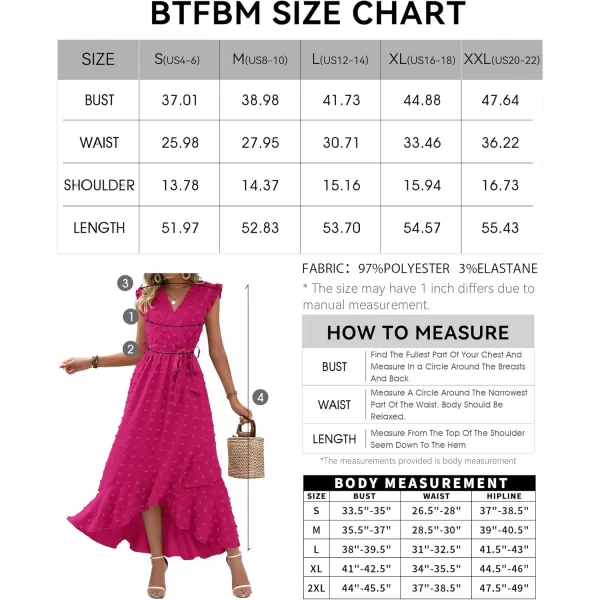 BTFBM Women 2024 Summer V Neck Dress Cap Sleeve Swiss Dot Boho Ruffle Slit Beach Cocktail Party Flowy Long Maxi DressesSwiss Dot Rose Red