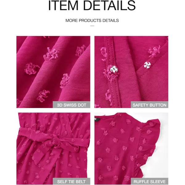 BTFBM Women 2024 Summer V Neck Dress Cap Sleeve Swiss Dot Boho Ruffle Slit Beach Cocktail Party Flowy Long Maxi DressesSwiss Dot Rose Red
