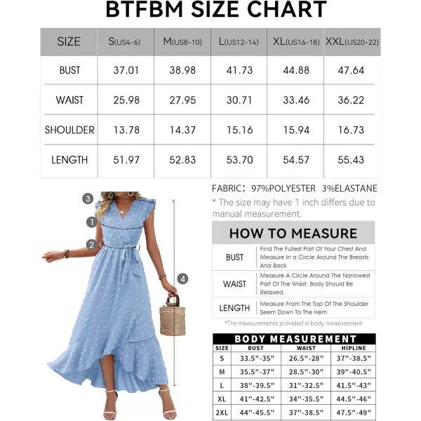 BTFBM Women 2024 Summer V Neck Dress Cap Sleeve Swiss Dot Boho Ruffle Slit Beach Cocktail Party Flowy Long Maxi DressesSwiss Dot Sky Blue