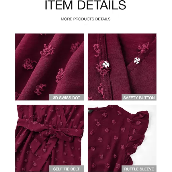 BTFBM Women 2024 Summer V Neck Dress Cap Sleeve Swiss Dot Boho Ruffle Slit Beach Cocktail Party Flowy Long Maxi DressesSwiss Dot Wine Red