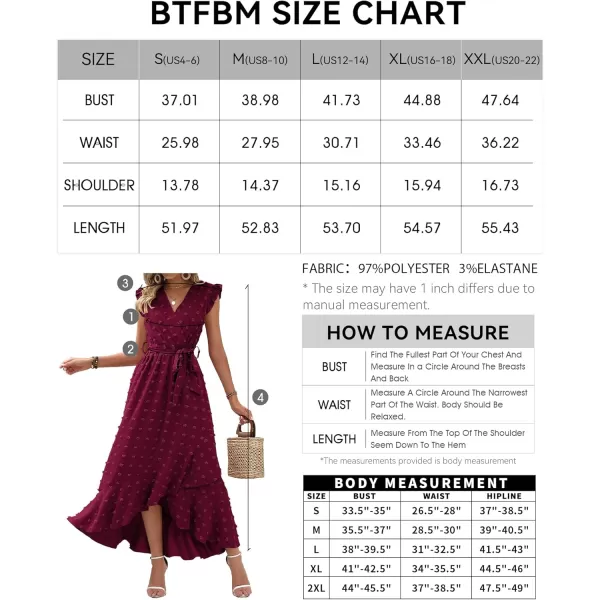 BTFBM Women 2024 Summer V Neck Dress Cap Sleeve Swiss Dot Boho Ruffle Slit Beach Cocktail Party Flowy Long Maxi DressesSwiss Dot Wine Red
