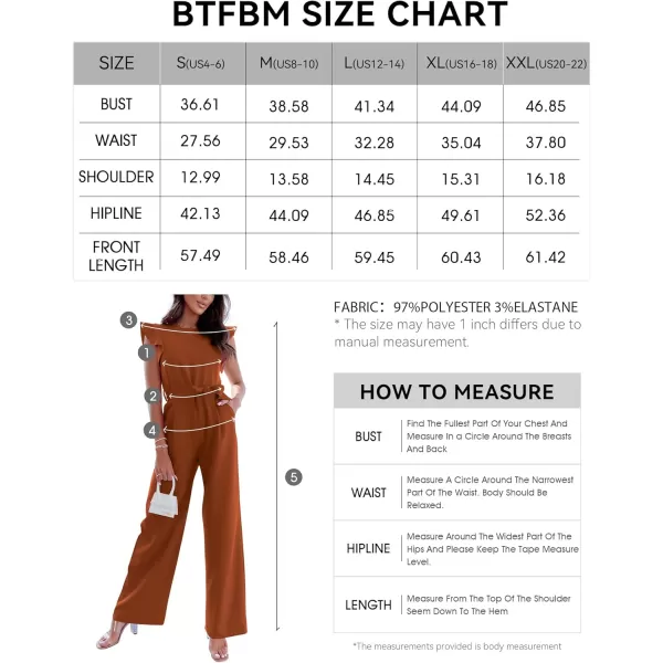 BTFBM Women Jumpsuits Crew Neck Ruffle Cap Sleeve Belted High Waist Wide Leg Romper with Pockets One Piece Casual OutfitsSolid Rust Red