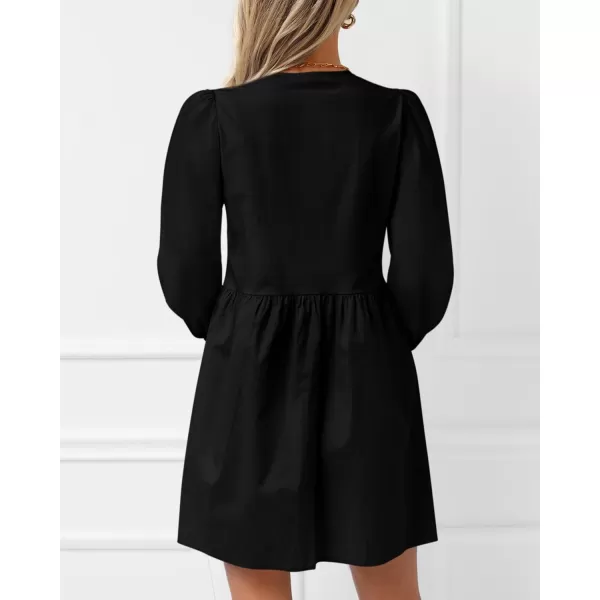 BTFBM Womens 2024 Fall Dresses Long Puff Sleeve Bow Tie Front Y2k Babydoll Peplum A Line Casual Cute Mini Tunic DressSolid Black
