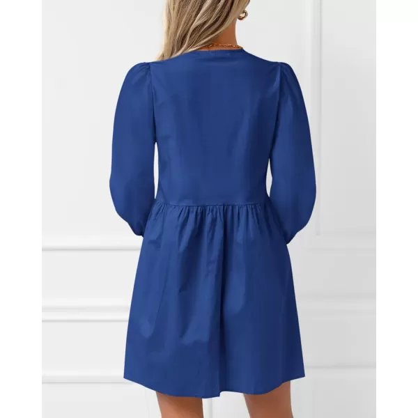 BTFBM Womens 2024 Fall Dresses Long Puff Sleeve Bow Tie Front Y2k Babydoll Peplum A Line Casual Cute Mini Tunic DressSolid Royal Blue