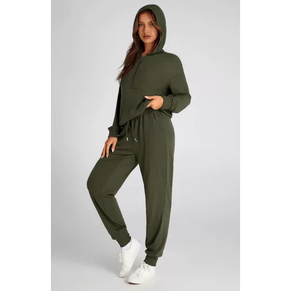 BTFBM Womens Two Piece Tracksuit Fall Long Sleeve Zip Up Hoodie Sweatshirt Long Pants Drawstring Outfits Jogger SetsSolid Army Green