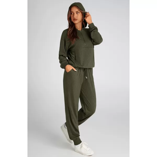 BTFBM Womens Two Piece Tracksuit Fall Long Sleeve Zip Up Hoodie Sweatshirt Long Pants Drawstring Outfits Jogger SetsSolid Army Green