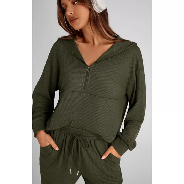 BTFBM Womens Two Piece Tracksuit Fall Long Sleeve Zip Up Hoodie Sweatshirt Long Pants Drawstring Outfits Jogger SetsSolid Army Green