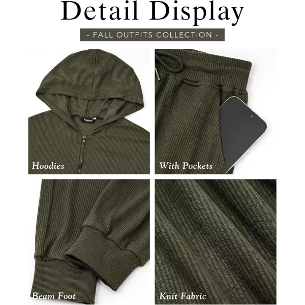 BTFBM Womens Two Piece Tracksuit Fall Long Sleeve Zip Up Hoodie Sweatshirt Long Pants Drawstring Outfits Jogger SetsSolid Army Green