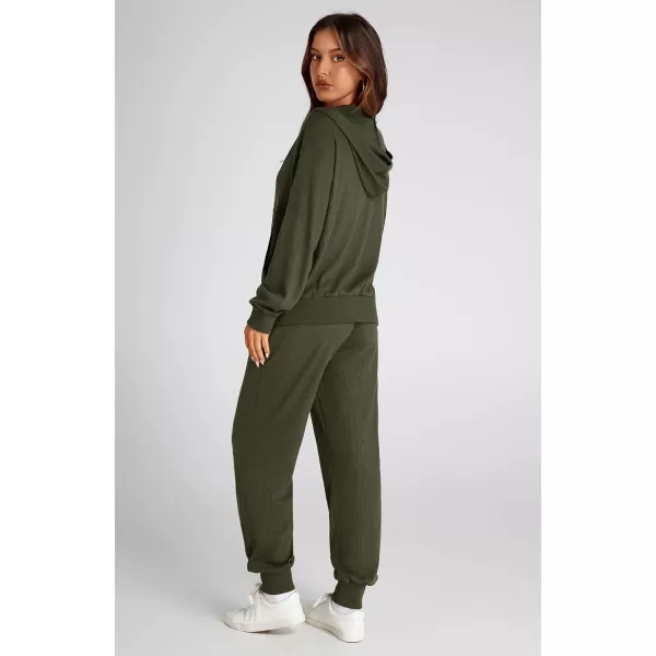 BTFBM Womens Two Piece Tracksuit Fall Long Sleeve Zip Up Hoodie Sweatshirt Long Pants Drawstring Outfits Jogger SetsSolid Army Green