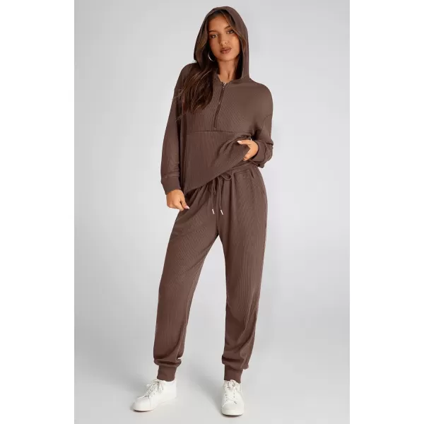 BTFBM Womens Two Piece Tracksuit Fall Long Sleeve Zip Up Hoodie Sweatshirt Long Pants Drawstring Outfits Jogger SetsSolid Coffee