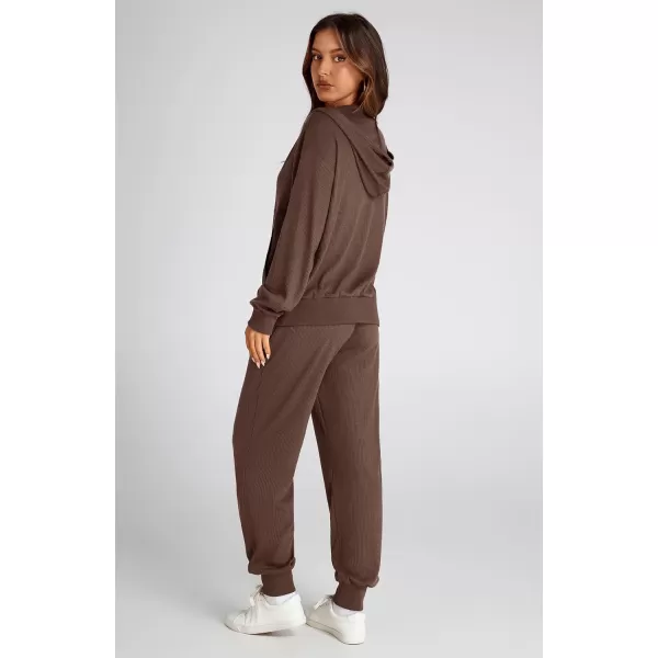 BTFBM Womens Two Piece Tracksuit Fall Long Sleeve Zip Up Hoodie Sweatshirt Long Pants Drawstring Outfits Jogger SetsSolid Coffee