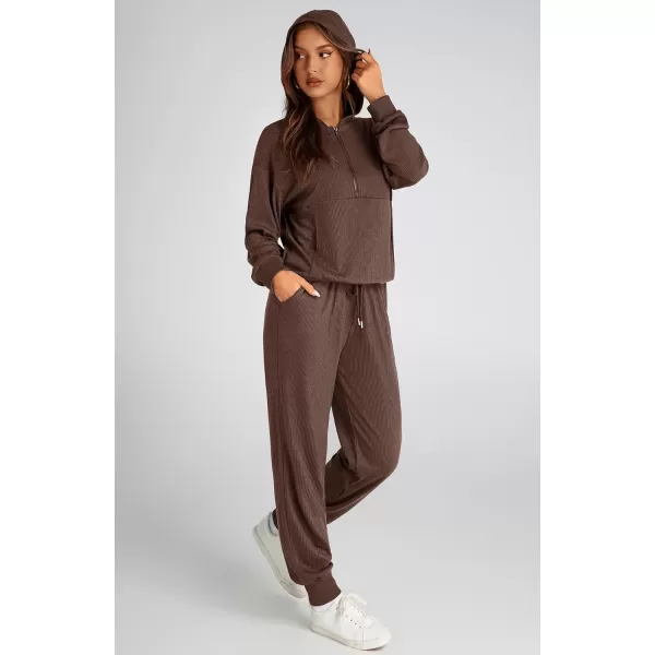 BTFBM Womens Two Piece Tracksuit Fall Long Sleeve Zip Up Hoodie Sweatshirt Long Pants Drawstring Outfits Jogger SetsSolid Coffee