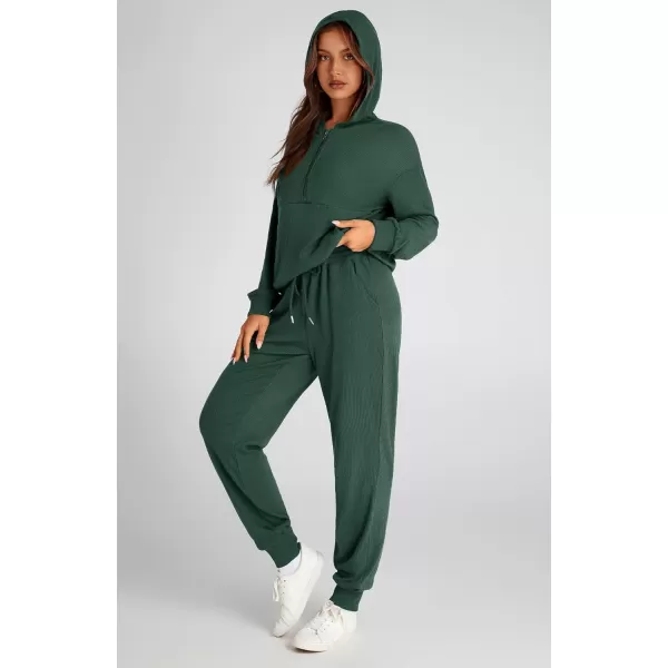 BTFBM Womens Two Piece Tracksuit Fall Long Sleeve Zip Up Hoodie Sweatshirt Long Pants Drawstring Outfits Jogger SetsSolid Dark Green