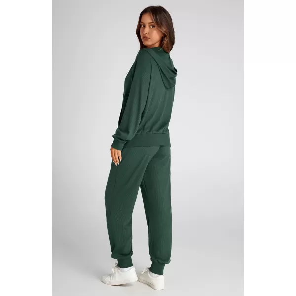 BTFBM Womens Two Piece Tracksuit Fall Long Sleeve Zip Up Hoodie Sweatshirt Long Pants Drawstring Outfits Jogger SetsSolid Dark Green