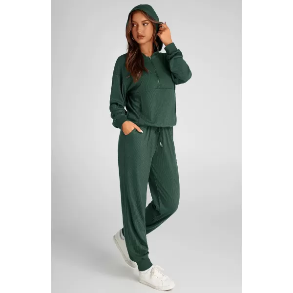 BTFBM Womens Two Piece Tracksuit Fall Long Sleeve Zip Up Hoodie Sweatshirt Long Pants Drawstring Outfits Jogger SetsSolid Dark Green