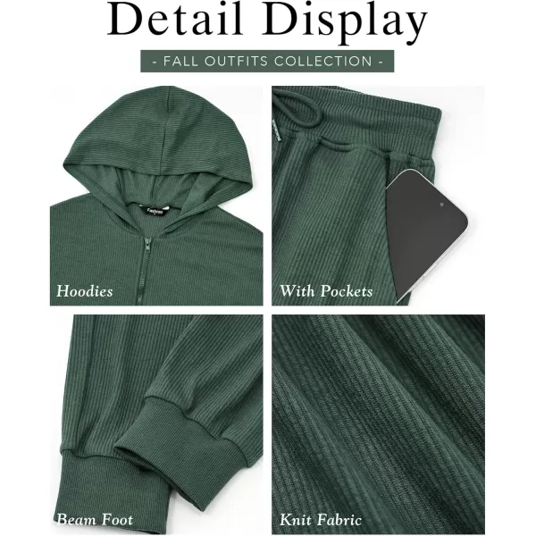 BTFBM Womens Two Piece Tracksuit Fall Long Sleeve Zip Up Hoodie Sweatshirt Long Pants Drawstring Outfits Jogger SetsSolid Dark Green