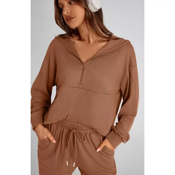 BTFBM Womens Two Piece Tracksuit Fall Long Sleeve Zip Up Hoodie Sweatshirt Long Pants Drawstring Outfits Jogger SetsSolid Dark Khaki