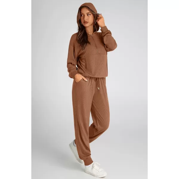 BTFBM Womens Two Piece Tracksuit Fall Long Sleeve Zip Up Hoodie Sweatshirt Long Pants Drawstring Outfits Jogger SetsSolid Dark Khaki