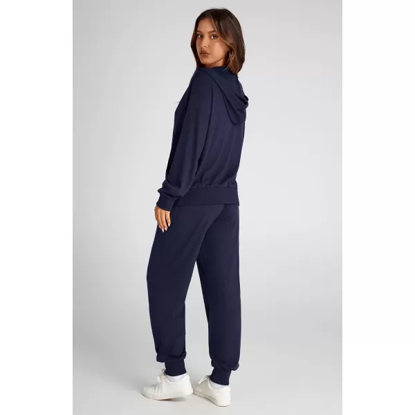 BTFBM Womens Two Piece Tracksuit Fall Long Sleeve Zip Up Hoodie Sweatshirt Long Pants Drawstring Outfits Jogger SetsSolid Navy