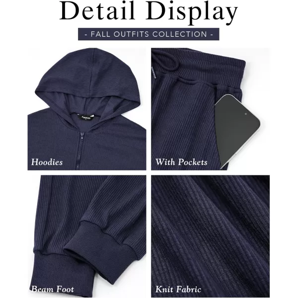 BTFBM Womens Two Piece Tracksuit Fall Long Sleeve Zip Up Hoodie Sweatshirt Long Pants Drawstring Outfits Jogger SetsSolid Navy