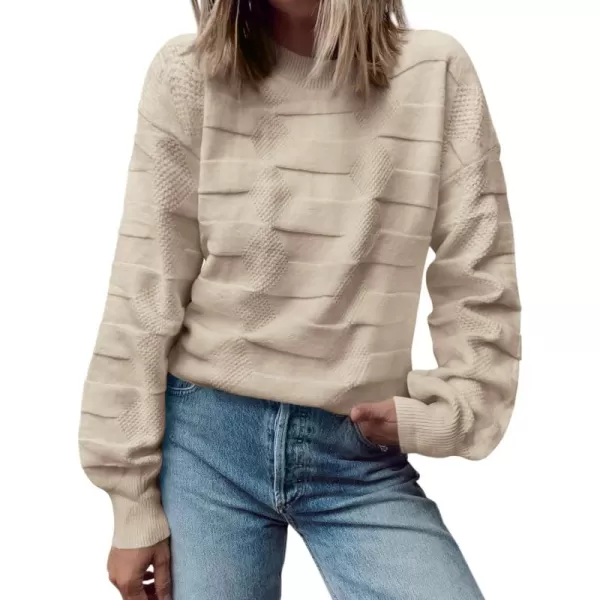 BTFBM Casual Women 2024 Fall Sweater Long Sleeve Ribbed Knit Pullover Loose Solid Crewneck Jumper TopsSolid Apricot