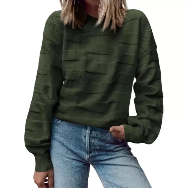 BTFBM Casual Women 2024 Fall Sweater Long Sleeve Ribbed Knit Pullover Loose Solid Crewneck Jumper TopsSolid Army Green