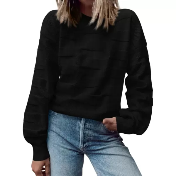 BTFBM Casual Women 2024 Fall Sweater Long Sleeve Ribbed Knit Pullover Loose Solid Crewneck Jumper TopsSolid Black