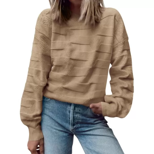 BTFBM Casual Women 2024 Fall Sweater Long Sleeve Ribbed Knit Pullover Loose Solid Crewneck Jumper TopsSolid Khaki