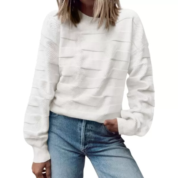 BTFBM Casual Women 2024 Fall Sweater Long Sleeve Ribbed Knit Pullover Loose Solid Crewneck Jumper TopsSolid White