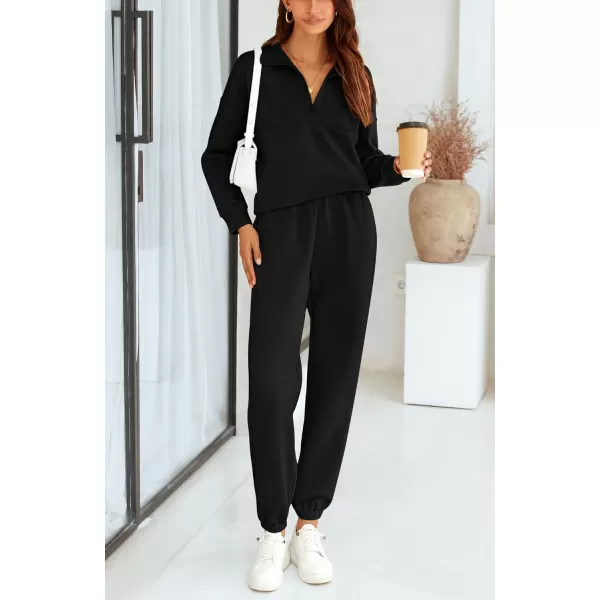 BTFBM Womens 2 Piece Sweatsuit Sets Fall Outfits Tracksuits 2024 Long Sleeve Half Zip Sweatshirt Sweatpants Lounge SetSolid Black