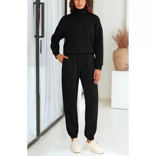 BTFBM Womens 2 Piece Sweatsuit Sets Fall Outfits Tracksuits 2024 Long Sleeve Half Zip Sweatshirt Sweatpants Lounge SetSolid Black